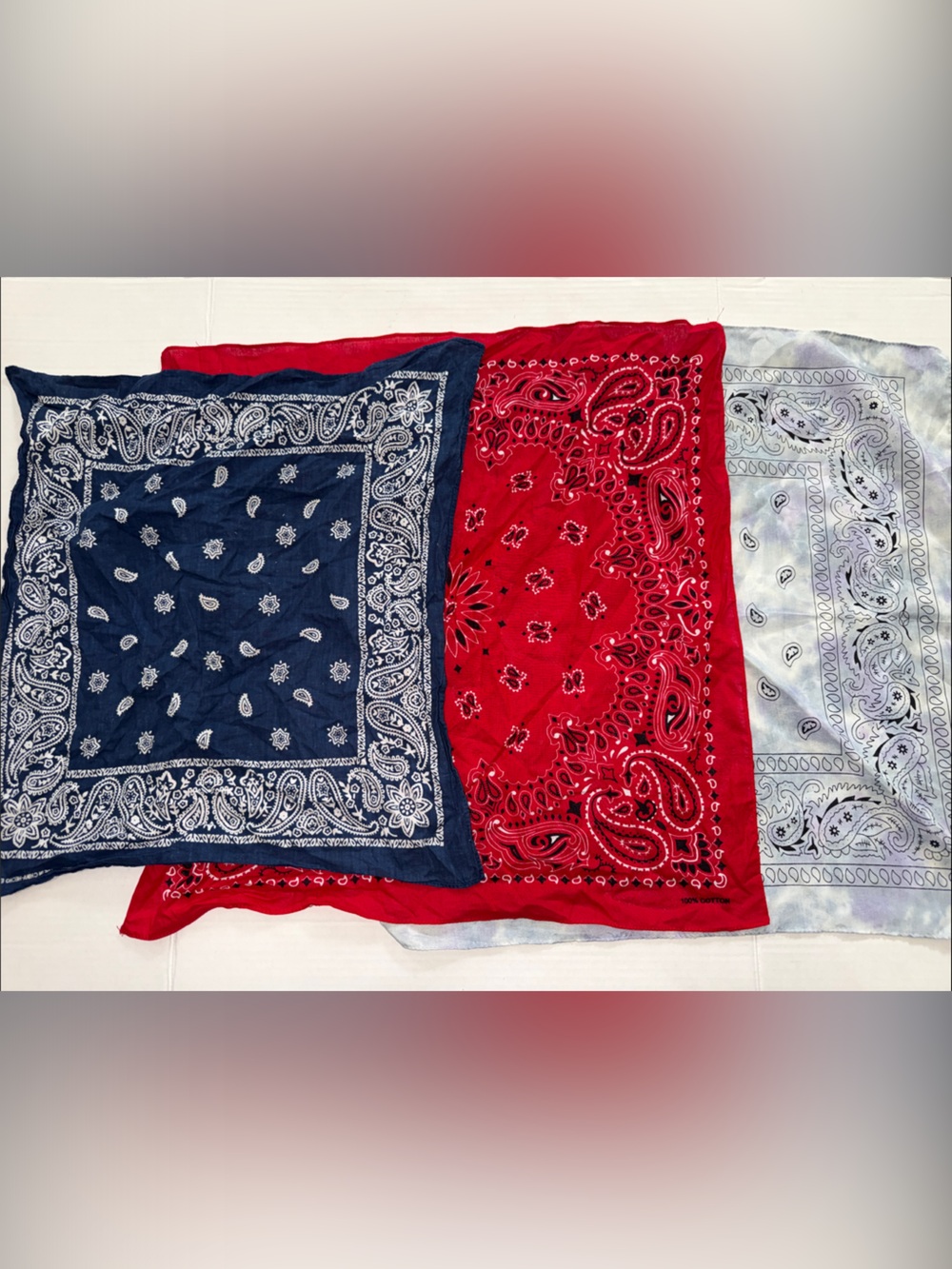 Set of 3 Bandanas, Red/ Blue/ Tye-Dye